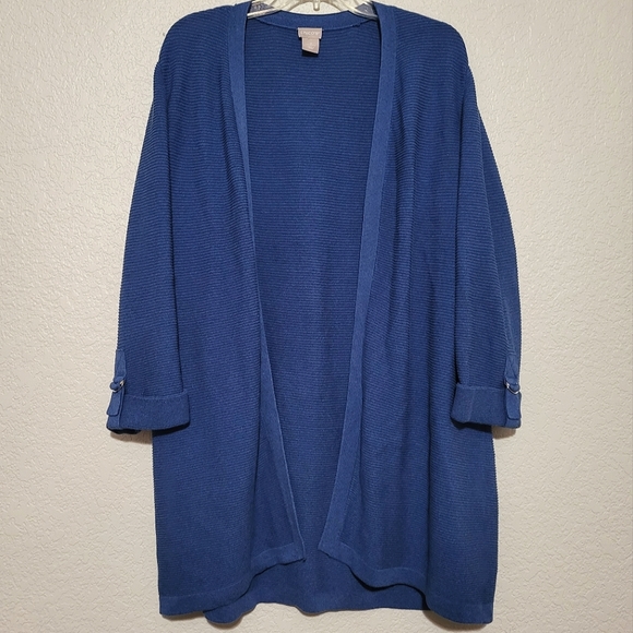 Chico's Sweaters - ❄️ Chico's blue long line knit open cardigan sweater size 3 / XL cotton blend